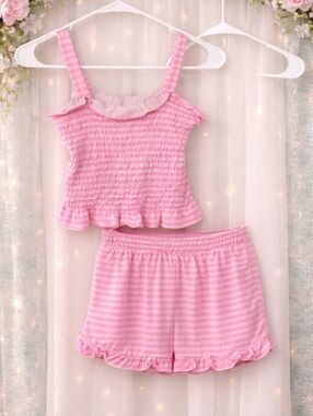 Poof Girl Pink Striped Kids Matching Set Size Small